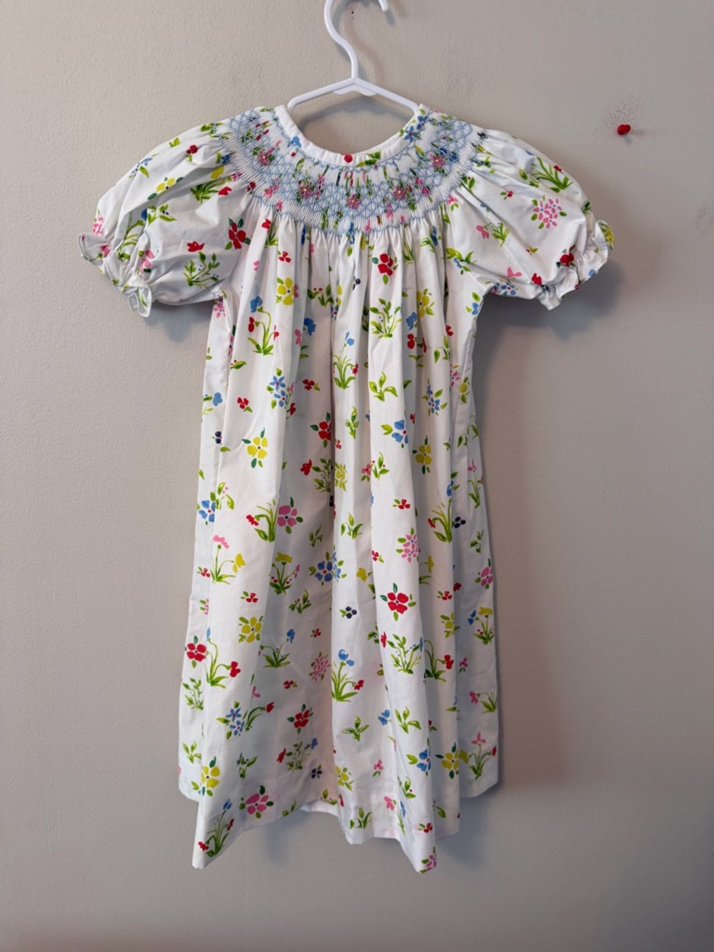 Little English White Smocked Floral Girls Dress